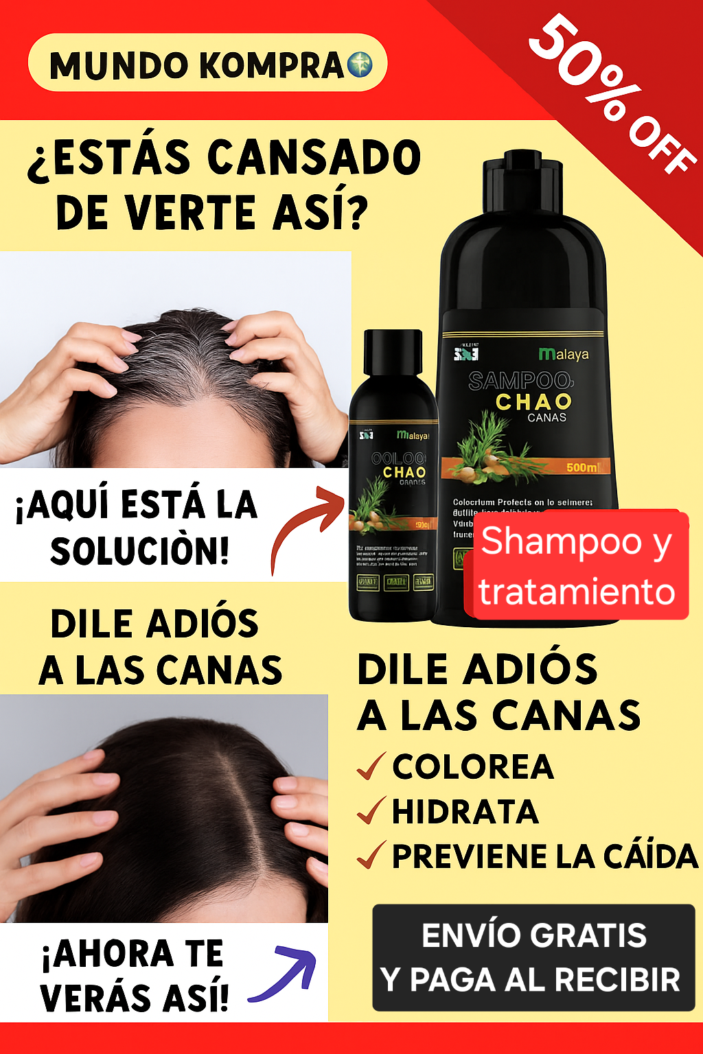 Shampoo Chao Canas 3 en 1 +Tratamiento + Envio Gratis