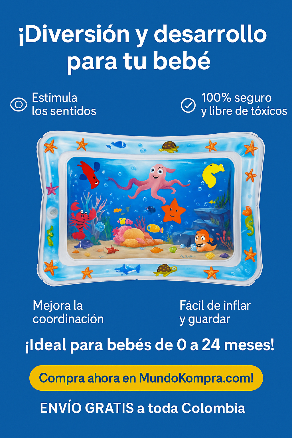Tapete  de Agua Inflable para Bebes cuad